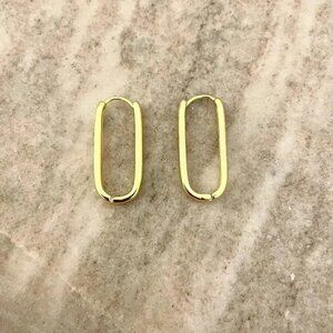 925 Sterling Silver Gold Oval Huggie Hoop Earrings Long U-Shaped Hoop Earrings
